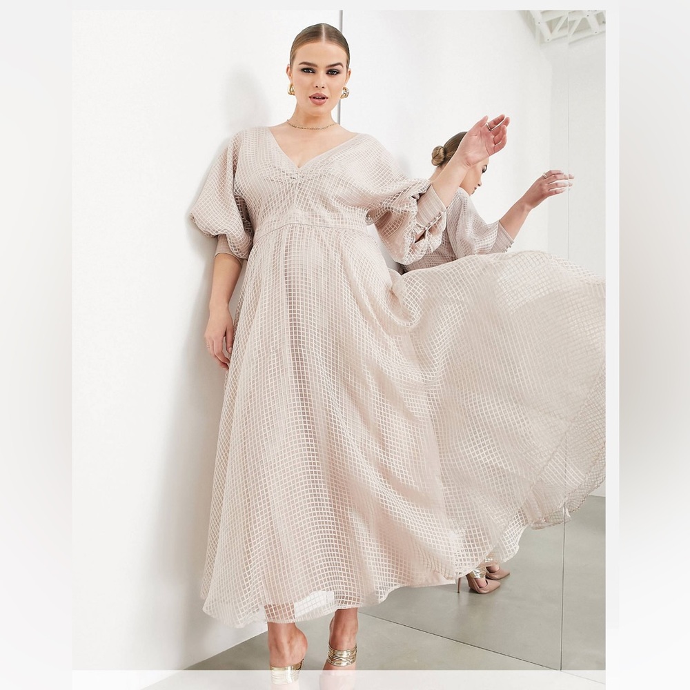 ASOS CURVE BLOUSON SLEEVE MIDI DRESS IN ORGANZA 💖💕